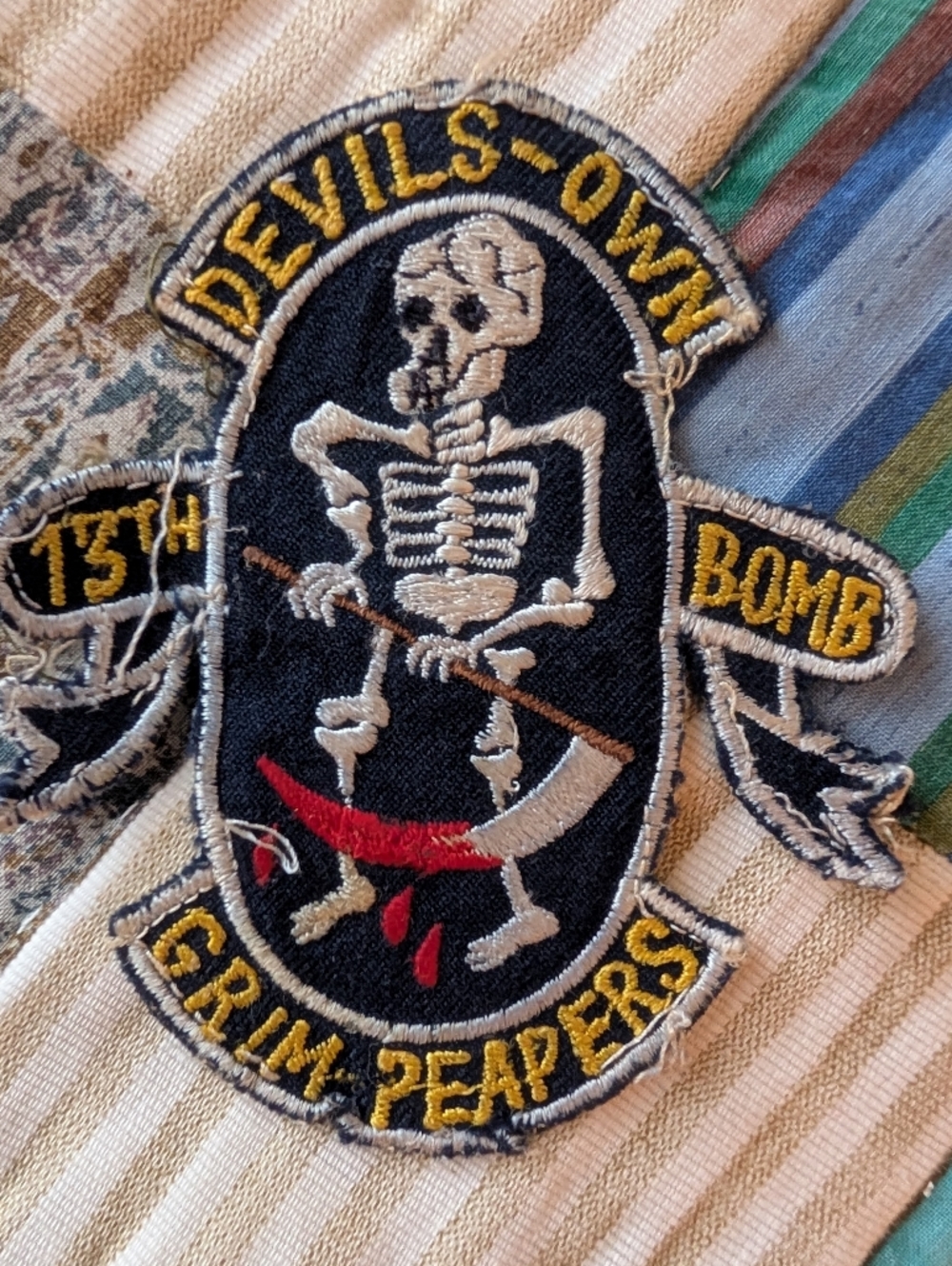 Antique military patch, Devils-Own, 13th Bomb, Grim Peapers